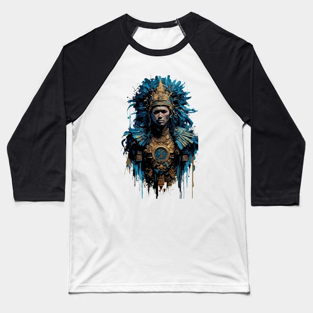 Mayan God of Rain and Lightning in Ink Painting Style Baseball T-Shirt by diegotorres